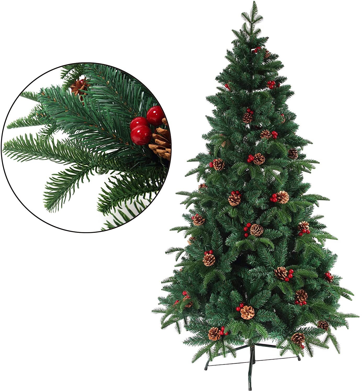 クリスマスツリー 枝大幅増量タイプ 松ぼっくり付き、赤い実付き、北欧